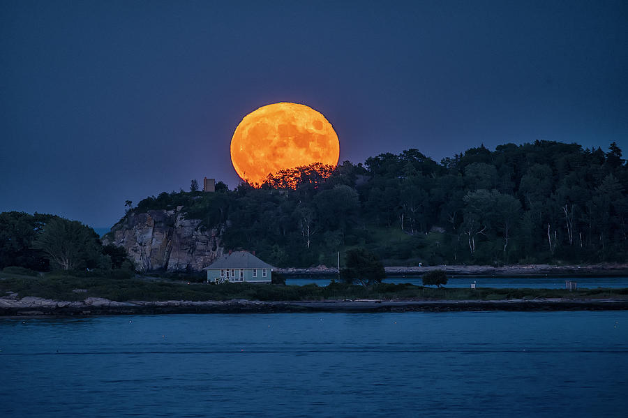 Full Moon over Casco Bay Photograph by Bob Doucette