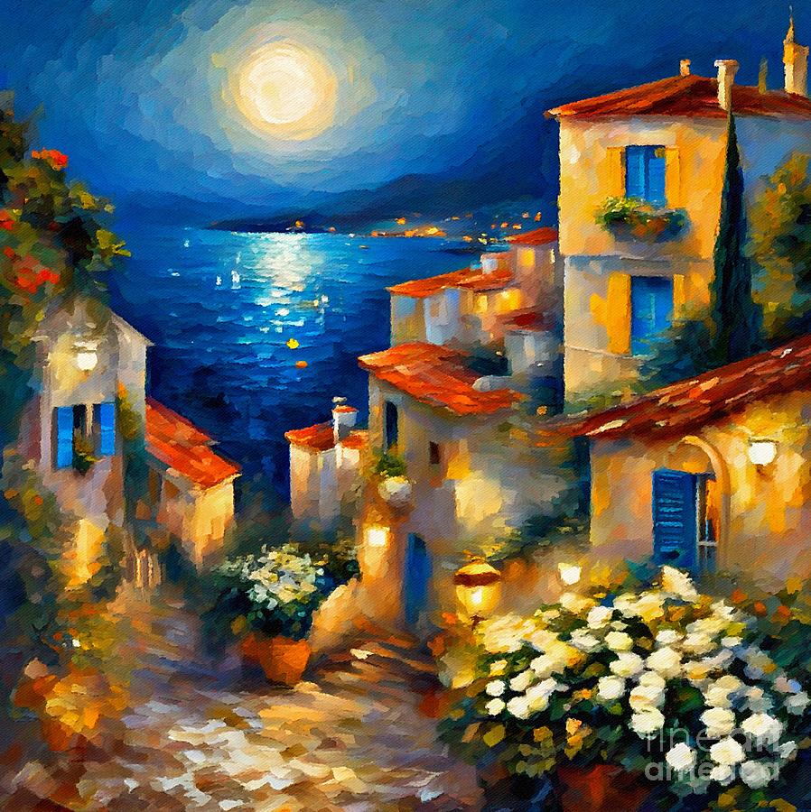 Full Moon Over Cinque Terre Digital Art by Lauries Intuitive