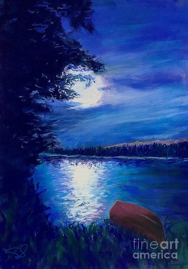 Full Moon over Fourth Lake Painting by Susan Sarabasha