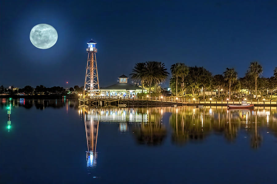Full Moon over Lake Sumter Landing #2 Photograph by Betty Eich