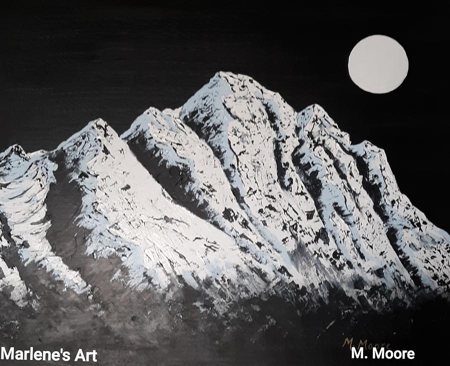 Full Moon Over Mountain Painting by Marlene Moore