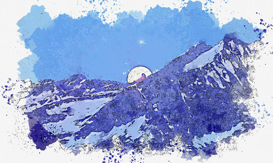Full moon over mountain range, ca 2021 by Ahmet Asar, Asar Studios Painting by Celestial Images