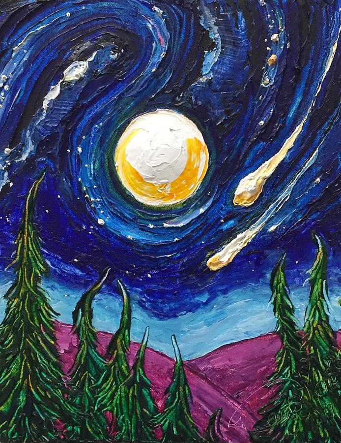 Full Moon Over the Mountains Painting by Paris Wyatt Llanso