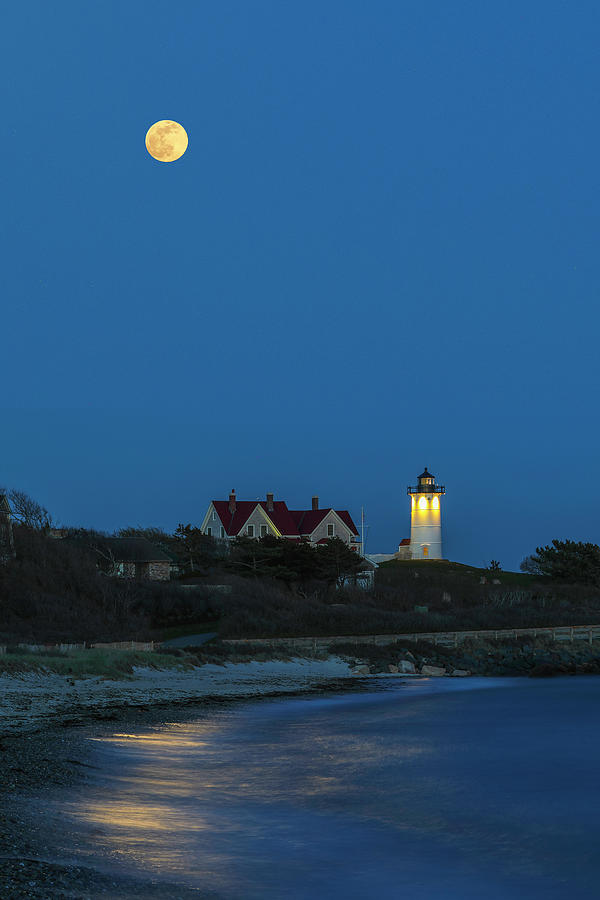 Full Moon Over Nobska Lighthouse Photograph by Juergen Roth