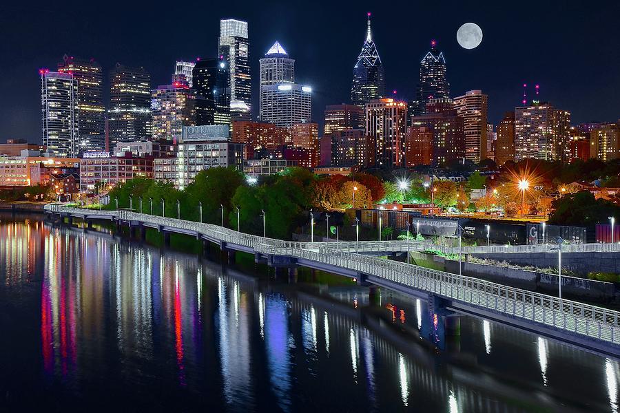 Philadelphia Photograph - Full Moon Over Philly by Frozen in Time Fine Art Photography