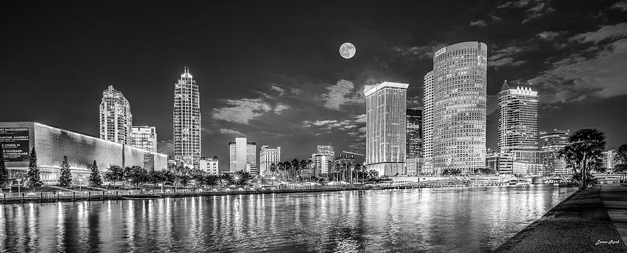 Tampa Photograph - Full Moon over Tampa - black and white by Lance Raab Photography