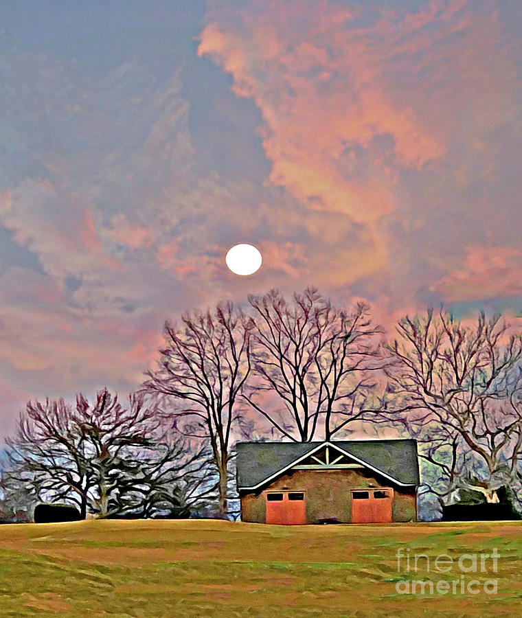 Full Moon Over the Barn Digital Art by Judy Palkimas