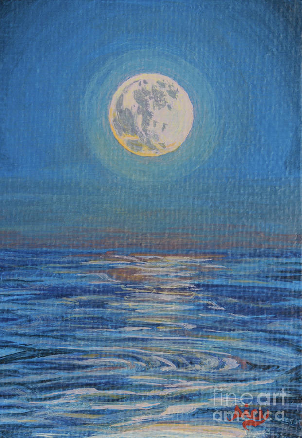 Full Moon Over The Bay Painting by Aicy Karbstein