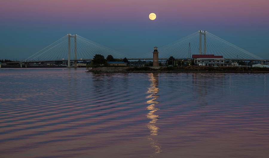 Architecture Photograph - Full Moon Over the Cable Bridge by Loree Johnson