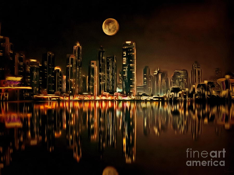 Full Moon Over The City Digital Art by Yorgos Daskalakis