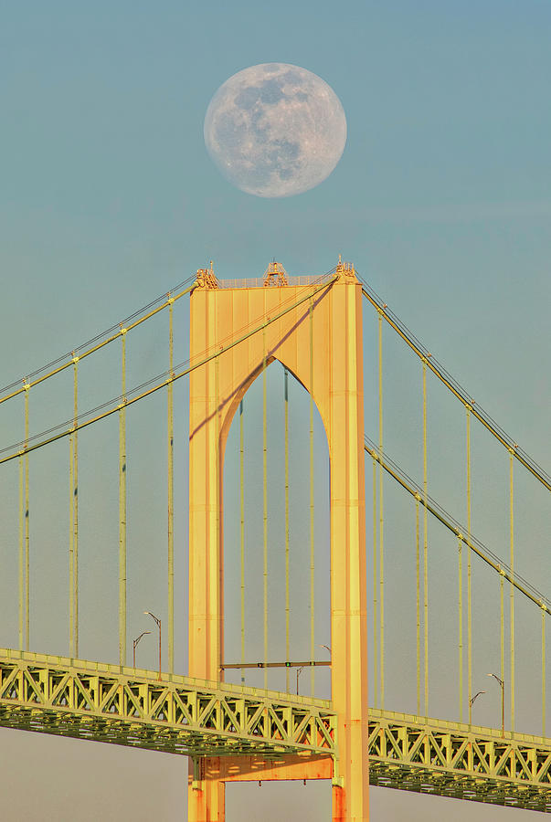 Full Moon over the Claiborne Pell Newport Bridge Photograph by Juergen Roth