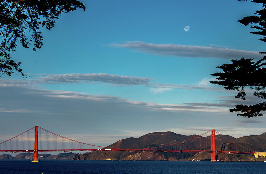 Moon over the Golden Gate Bridge Photograph by Ken Stampfer