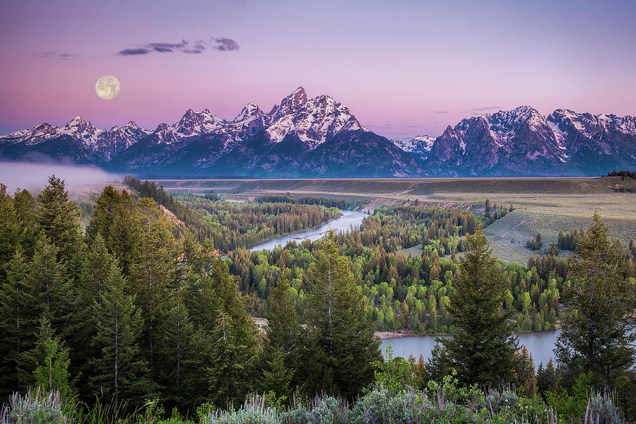 Grand Teton National Park Photograph - Full Moon over the Mountains by Andrew Soundarajan