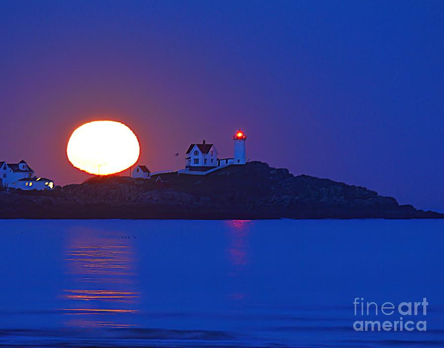 Full Moon Over the Nubble Photograph by Steve Brown
