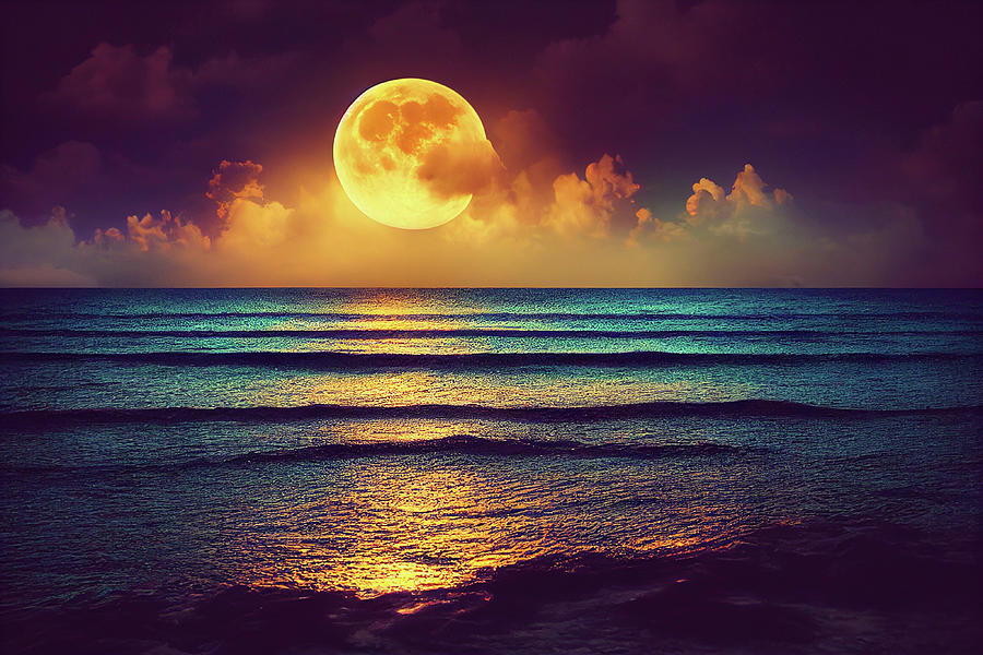 Full moon over the Ocean Digital Art by Billy Bateman