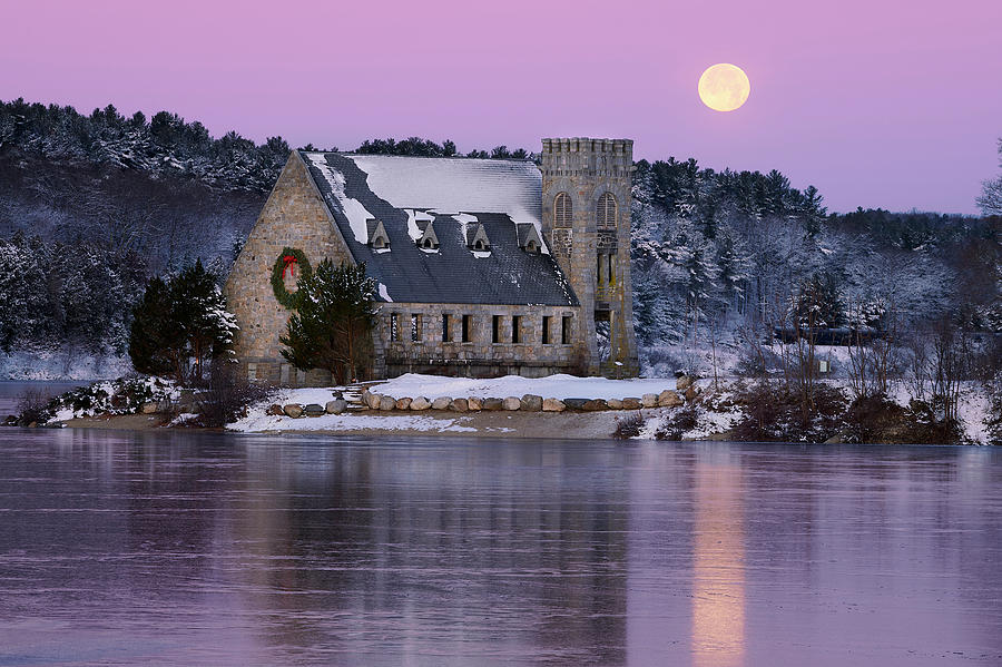 Full Photograph - Full Moon Over The Old Stone Church by John Cannon Full Photograph - Full Moon Over The Old Stone Church by John Cannon