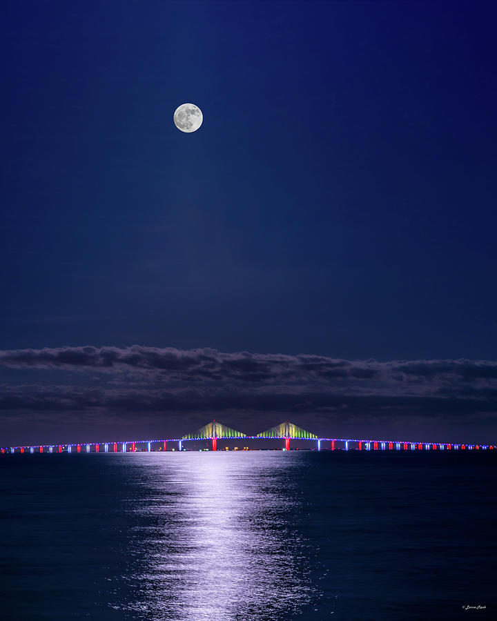 Full Moon Over the Sunshine Skyway Bridge Photograph by Lance Raab Photography