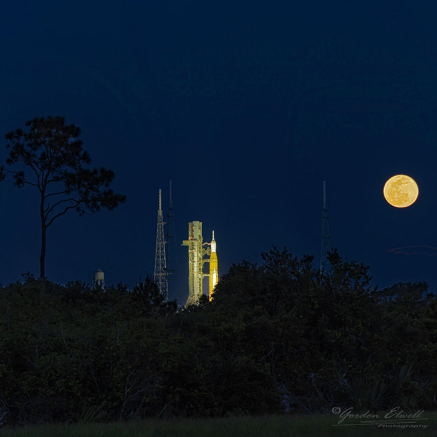 Full Moon over the SLS Photograph by Gordon Elwell