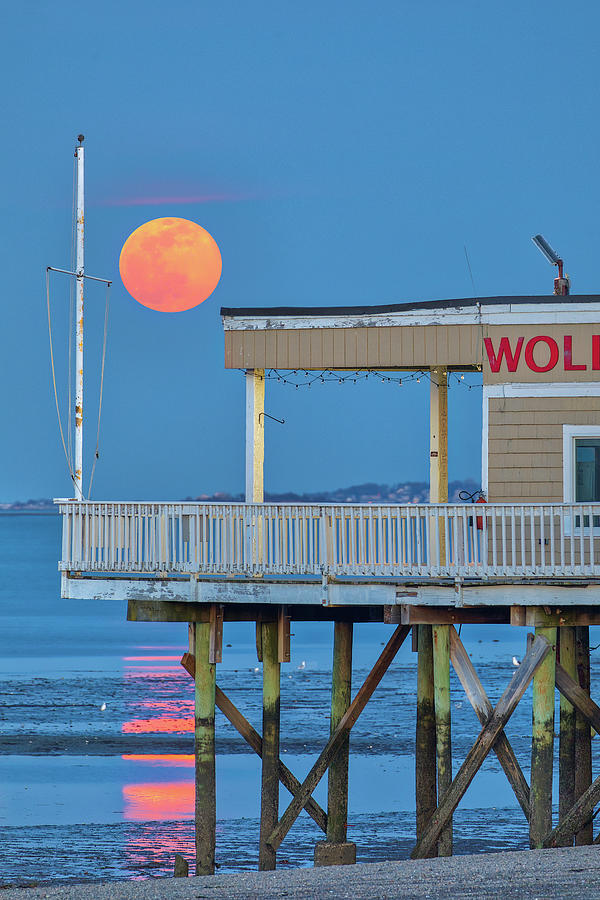 Full Moon Over The Wollaston Yacht Club On Quincy Shore Drive Photograph
