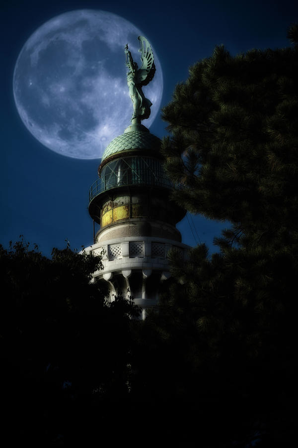 Full moon over Triestes Lighthouse Photograph by Wolfgang Stocker
