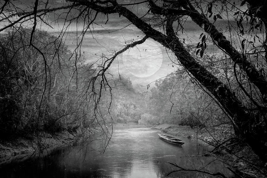 Full Moon Reflections Black and White Photograph by Debra and Dave Vanderlaan
