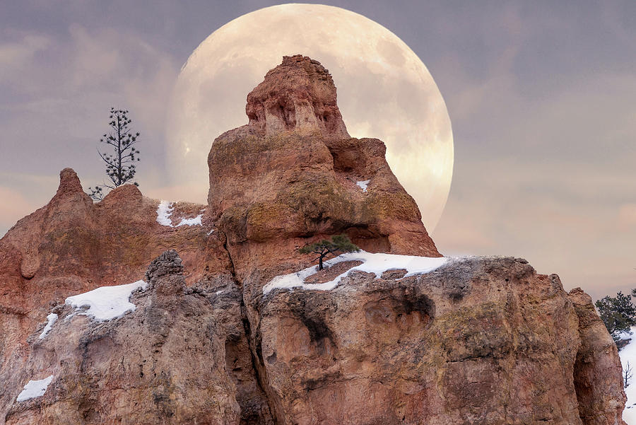 Full Moon Rising Behind Rocks In Bryce Canyon National Park Photograph