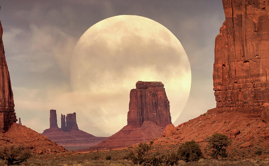 Full Moon rising in Monument Valley Photograph by Rod Gimenez