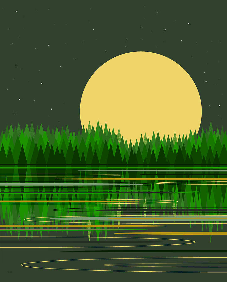 Full Moon Rising in the Pines Digital Art by Val Arie