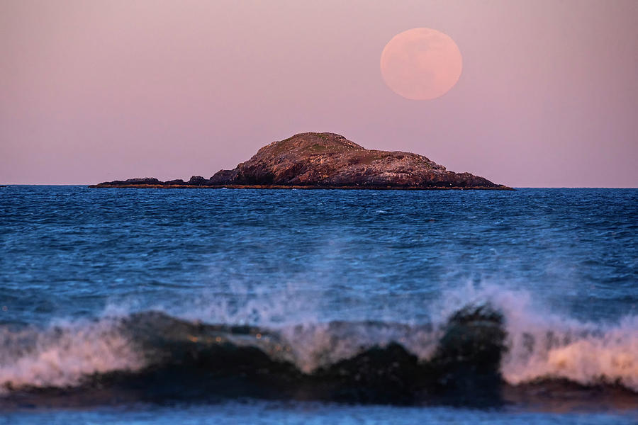 Full Moon Rising over Egg Rock Big Splash from Nahant Beach Photograph ...