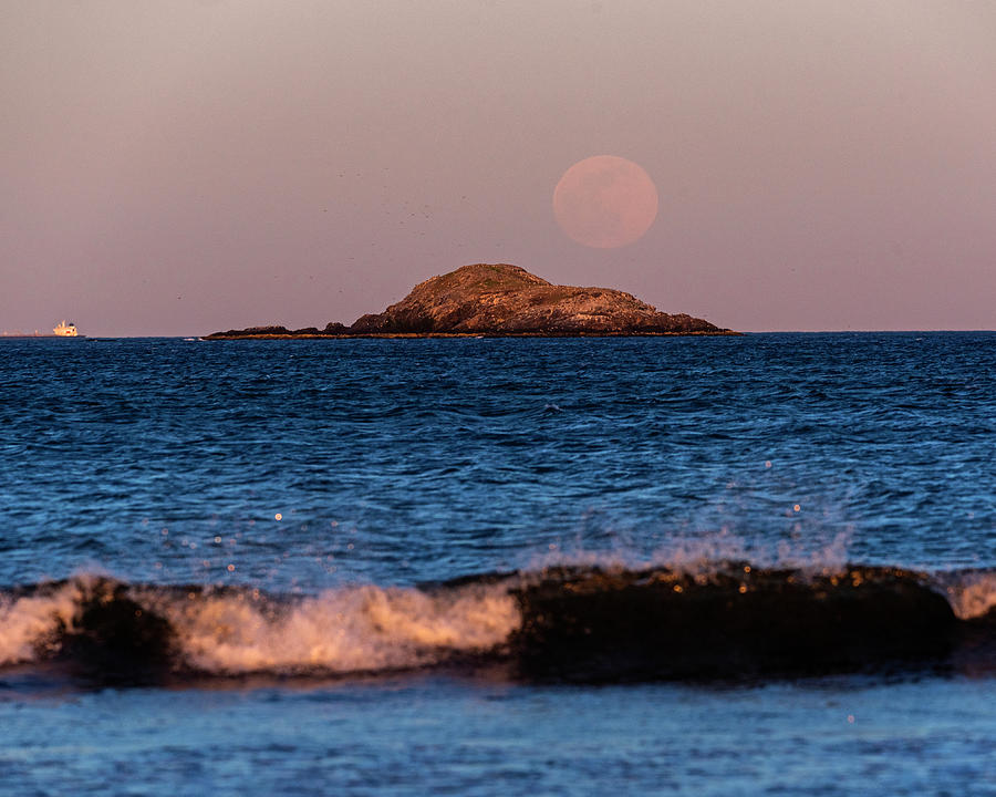 Full Moon Rising over Egg Rock from Nahant Beach Photograph by Toby McGuire