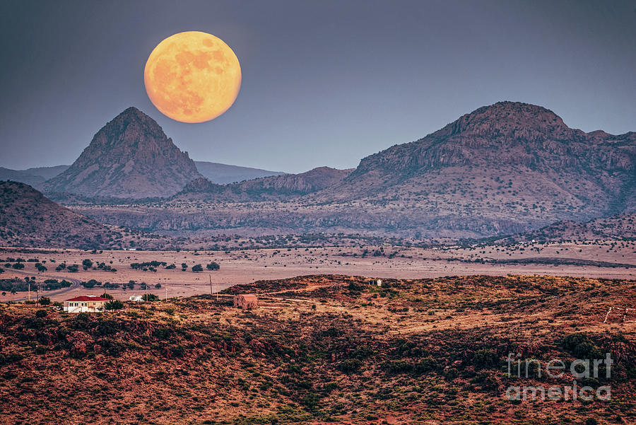 Nature Photograph - Full Moon Rising Over Mitre Peak from Davis Mountains State Park - Fort Davis West Texas by Silvio Ligutti