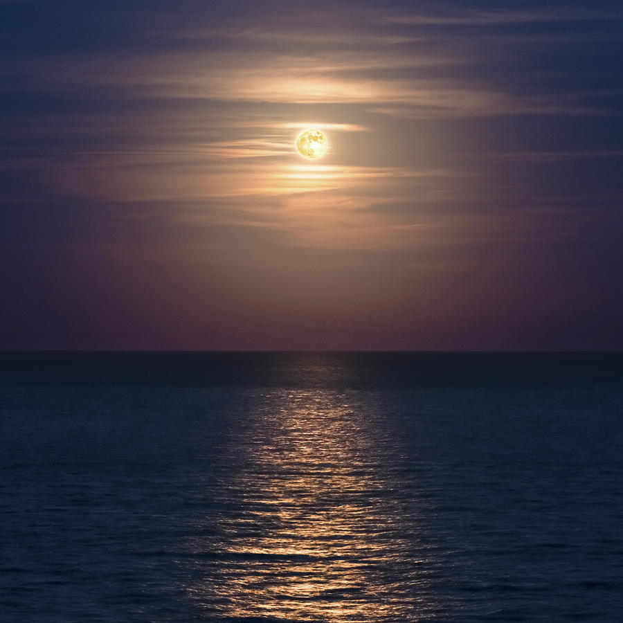 Full Moon Rising Over The Sea Photograph
