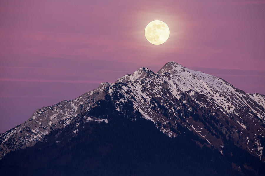 Full moon rising over Veliki Vrh Photograph by Ian Middleton