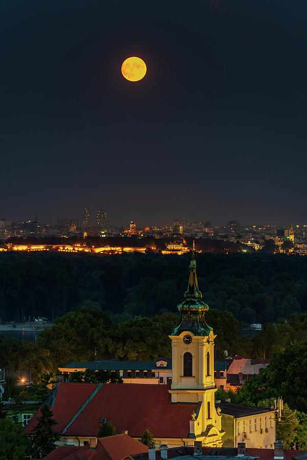 Moon Photograph - Full Moon rising over Zemun and Belgrade by Dejan Kostic Moon Photograph - Full Moon rising over Zemun and Belgrade by Dejan Kostic