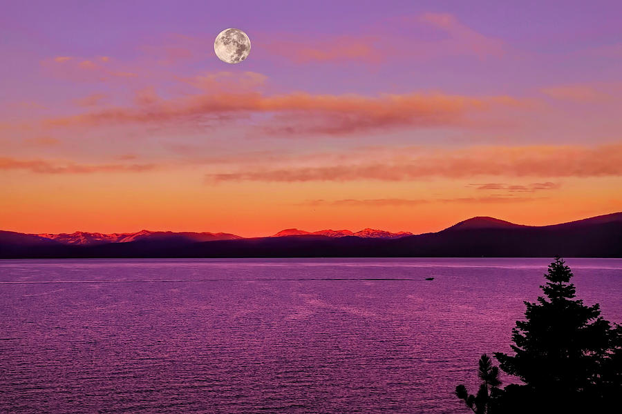 Full Moon Sunrise at Lake Tahoe Photograph by Donna Kennedy