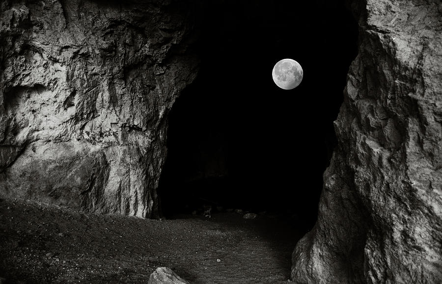 Full Moon Through the Mouth of a Cave Photograph by Wayne King