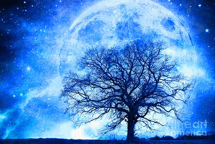 Full Moon Winter Tree Painting by Nehemiah Art