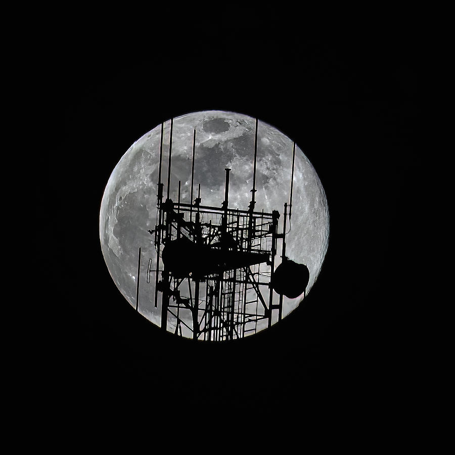 Full moon with telecom tower in foreground Photograph by David Fong ...