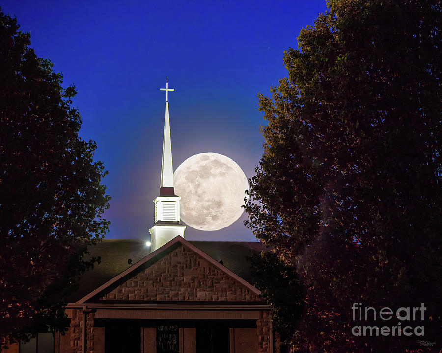 Full Pink Supermoon Steeple Photograph by Jennifer White