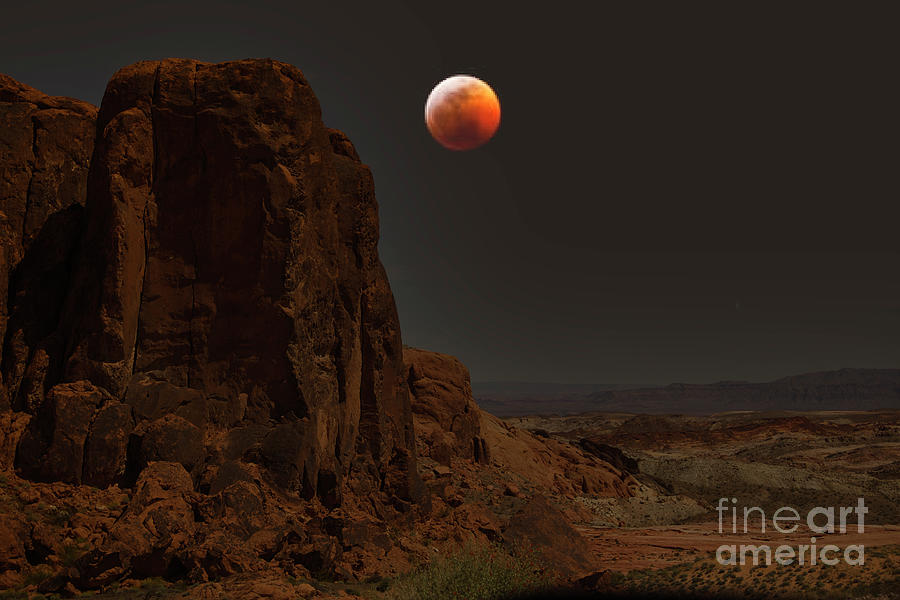 Nature Photograph - Full Red Moon Glow Valley of Fire Nevada  by Chuck Kuhn