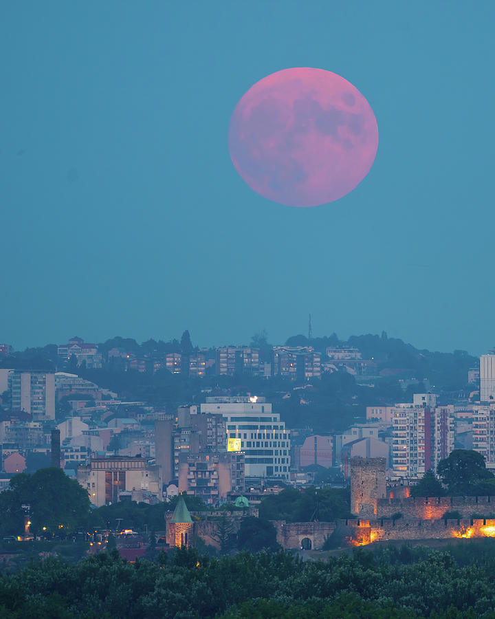 Moon Photograph - Full Red Moon rising over Ruzica Church in Belgrade by Dejan Kostic Moon Photograph - Full Red Moon rising over Ruzica Church in Belgrade by Dejan Kostic