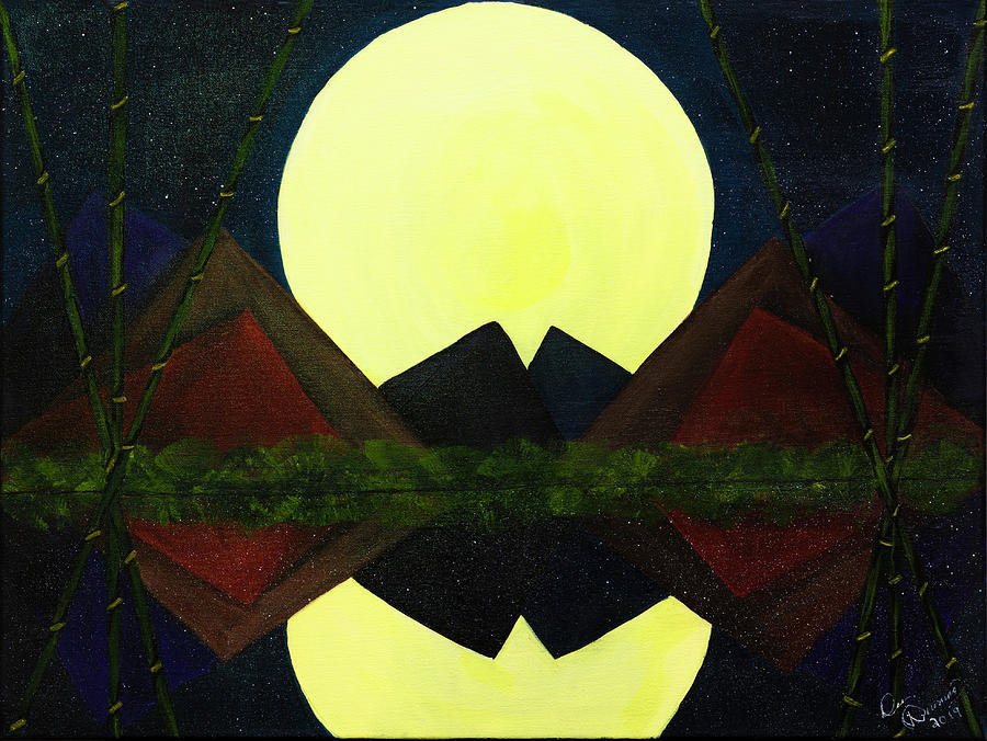 Full Reflecting Rising Moon Painting by Dee Browning