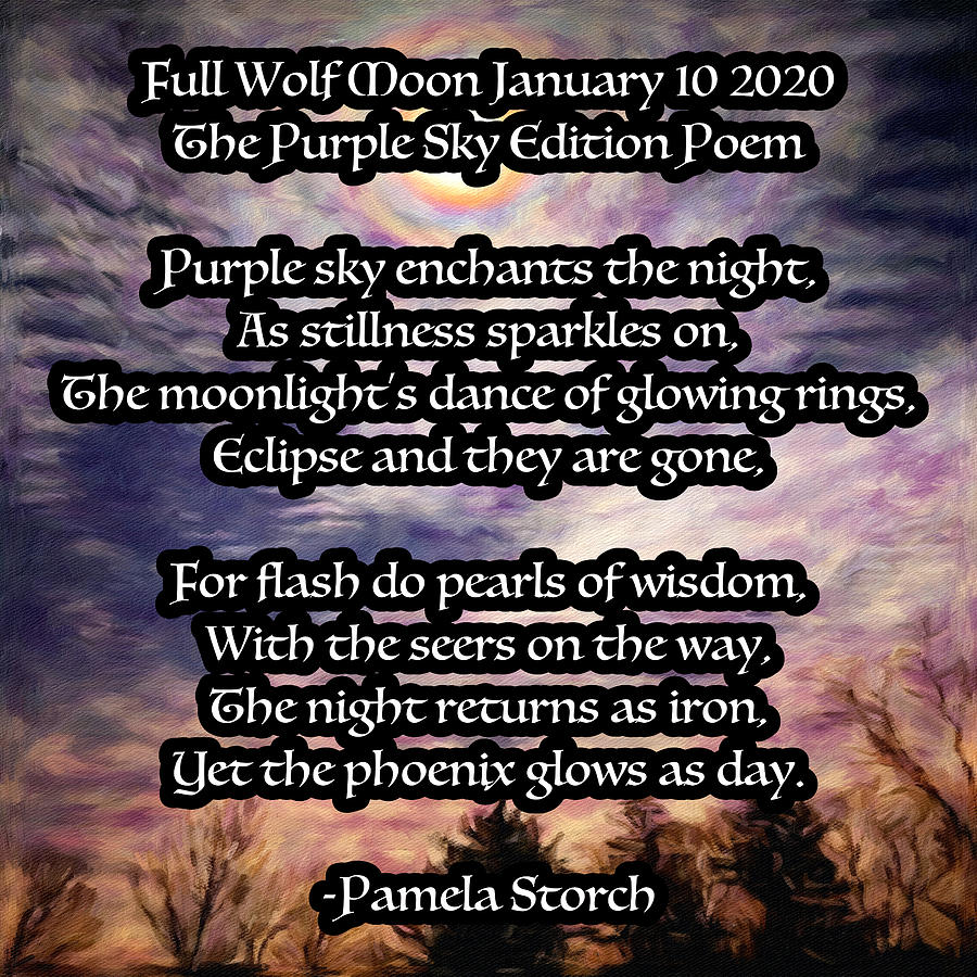 Full Wolf Moon January 10 2020 The Purple Sky Edition Poem Digital Art by Pamela Storch
