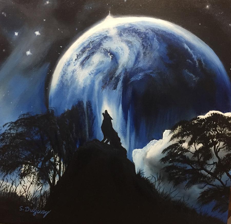 Full Wolf Moon Painting by Sharon Duguay
