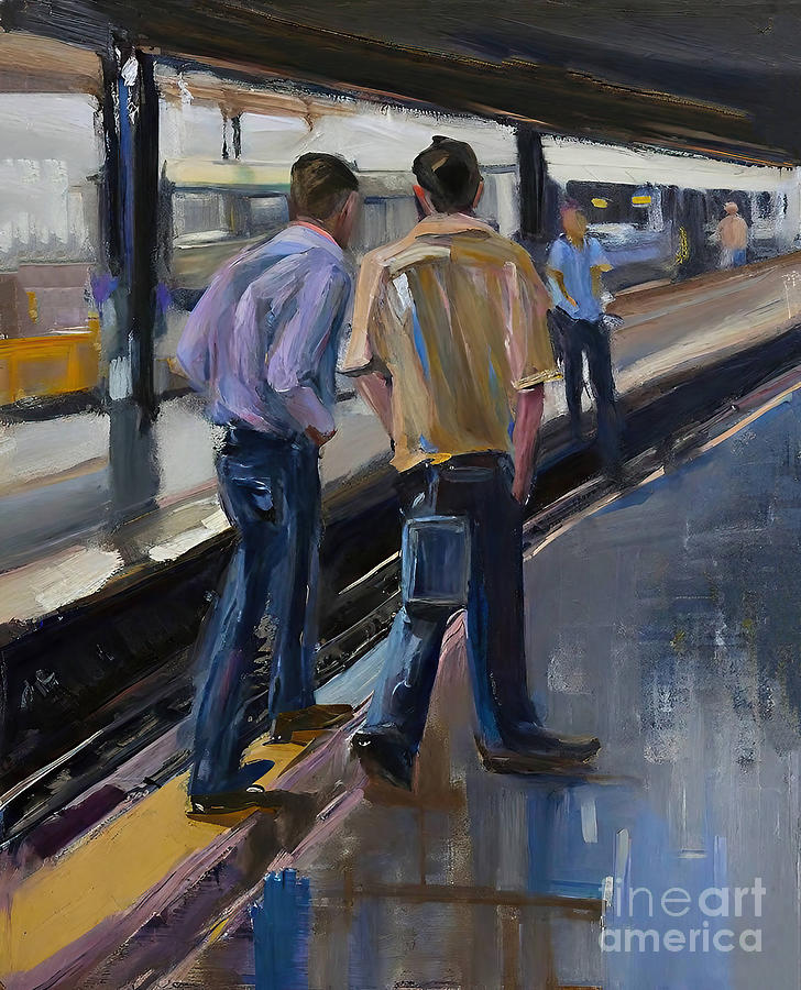 Chicago Painting - Fullerton El Stop Painting panel train chicago el fullerton oil  by N Akkash