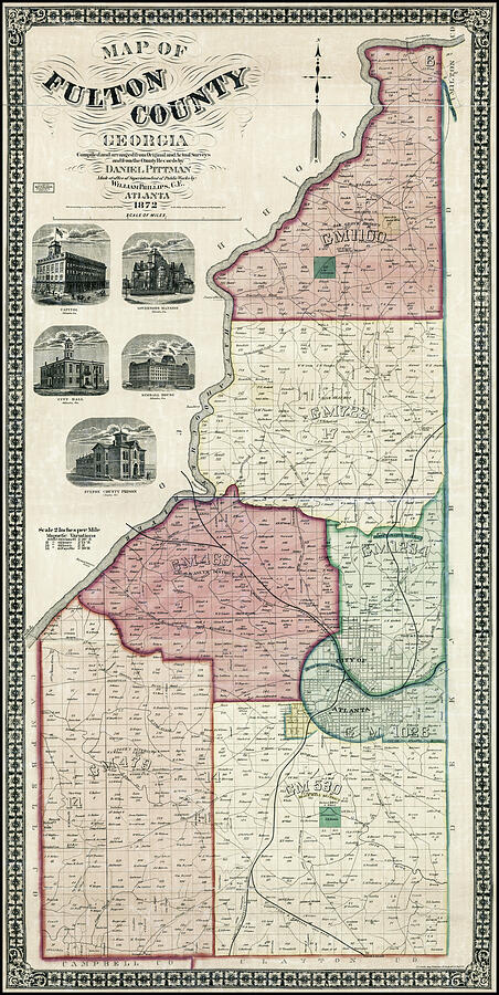 Fulton County Georgia Vintage Map 1893 Photograph by Carol Japp - Fine ...