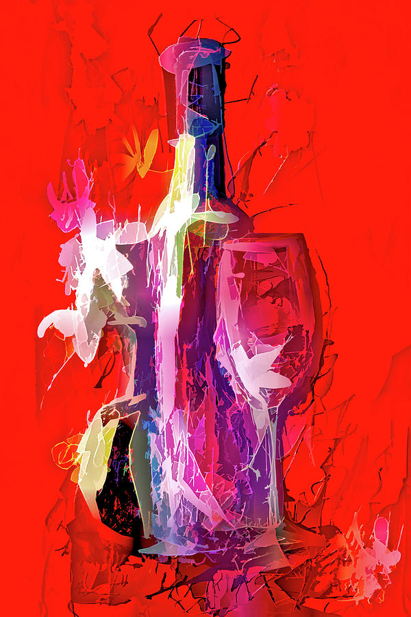 Fun Colorful Modern Wine Art   Digital Art by OLena Art by Lena Owens - Vibrant DESIGN
