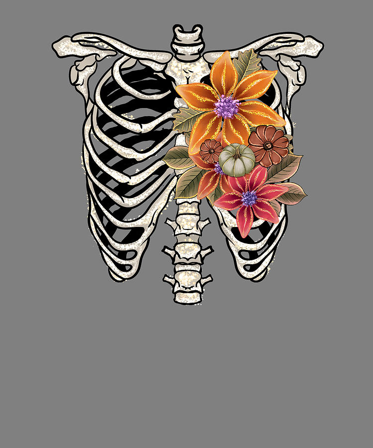 Fun Halloween Designs Skeleton Rib Cage and Flowers Digital Art by ...