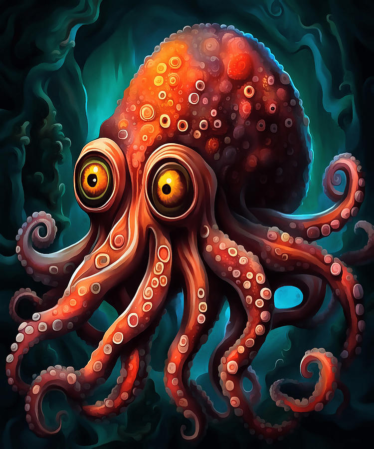 Octopus Painting - Fun Ocean Dwelling Octopus Cartoon Creature  by Taiche Acrylic Art