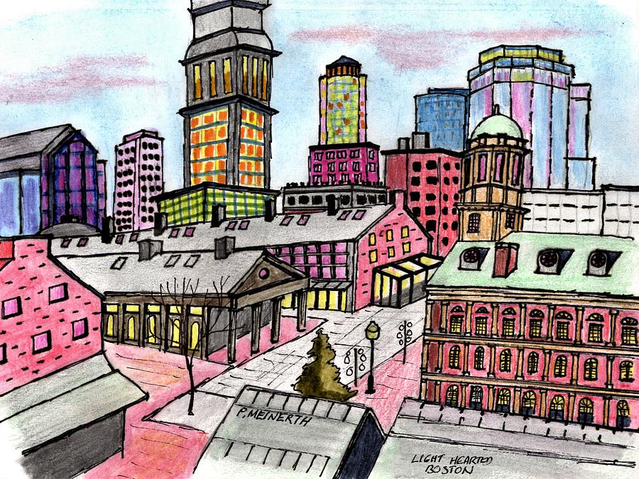 Fun Picture of Boston Drawing by Paul Meinerth